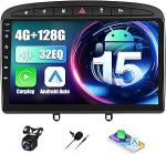 Android 13 4G + 128G traadita Carpaly & Android autoraadio Peugeot 308/408 2007-2015, 9-tolline Incell puuteekraan koos Mirror Link EQ GPS WiFi RDS SWC AHD tagurduskaameraga MIC