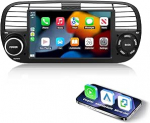 ESSGOO 4+64G juhtmeta autoradio Android 14 koos Carplay ja Android autoga Fiat 500 2007-2015 koos 7-tollise HD puuteekraaniga Bluetooth FM GPS Sat Nav RDS WiFi USB mustaga