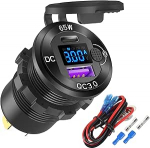 12V USB-pesa alumiiniumist autolaadija PD65W auto USB port s&uuml;learvutile, kiirlaadimis&uuml;hendus 3.0 autole, sisseehitatud Boost-pesa veekindel koos voltmeetri ja l&uuml;litiga paadile jne.