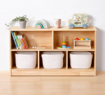 OOOK Rubber Wood Children's Shelf, Toy Cabinet, Bookcase with 2 Large Compartments and 3 Small Compartments, Toy Shelf for Children's Room, Playroom and Nursery, 110 x 30 x 60 cm