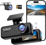 Dash Cam auto 4K + 1080P SIGRILL Dash Cam auto eesmine tagumine WiFi Dash Cam App Control, tasuta 64GB kaart, Ultra Night Vision Daschcam, 24H parkimisrežiim, G-sensor, Loop salvestamine, Max 256GB