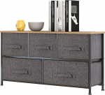 Mondeer Chest of Drawers with 5 Non-Woven Drawers, Sturdy Iron Frame, Wooden Top, Suitable for Bedroom, Living Room, Hallway, Grey