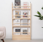 SweetBin Children's Bookcase 4 Tiers - Space Saving Behind the Door Storage Shelf - Pine Wood Thin Bookcase 4 Shelves Wall Mounted - Suitable for Children's Books in Bedroom, Living Room and