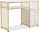 M MCombo 2407 Kirjutuslaud sahtlitega, riietuslaud ilma peeglita Marmor Valge kuld, naelutatud laud puidust, metallraamiga, arvutilaua elutuba kaasaegne, 109 x 45.5 x 81 cm, 109 x 45.5 x 81 cm