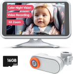 Luckview Beebikaamera auto &ouml;ise n&auml;gemise beebikaamera video salvestamine 3X Zoom 5.2-tolline kaamera auto beebi TF kaardiga HD 1080P beebi peegel auto 360 &deg; p&ouml;&ouml;ramine tagaistmele BM3