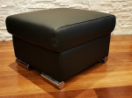 Quattro Meble Black Real Leather Stool with Storage Space Stool Cowhide Seat Cube 60 x 55 cm Footstool Upholstered Stool Real Leather Puff
