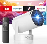 Mini projektor koos k&otilde;lariga, kaasaskantav projektor toetab 1080P 4K, auto keystone WiFi 6 Smart Projector Small, 220&deg; p&ouml;&ouml;ramine Bluetooth 5.0 videoprojektor, l&uuml;hikese vahemaa projektor kodukino jaoks