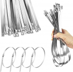 Aramanara 30 St&uuml;ck 10 x 600 mm Edelstahl-Kabelbinder, robust, selbstsichernd, lange Metall-Kabelbinder f&uuml;r industrielle Umreifungsrohre im Freien, UV-best&auml;ndig (Silber)