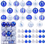 48 tk Royal Blue & Silver Christmas Baubles Ornaments for Christmas Tree/Juudi Hanuka Decorations - 10 Styles Christmas Tree Baubles Ornaments - Shatterproof Christmas Tree Ornaments, Hanging
