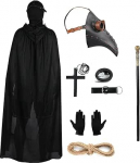 Halloween rekvisiitide kost&uuml;&uuml;mikomplekt, retro nahast lindude mask gooti katku arstide mask koos t&auml;isn&auml;o maskiga stick must kapuuts Cape kindad rist kaelakee r&otilde;ngad solk v&ouml;&ouml; Halloween Cosplay jaoks