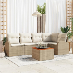 Rantry 6-teiliges Garten Sofa Set mit Kissen, Beige, Poly Rattan, Akazie Gartenlounge Model3347582