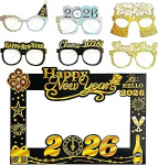 2024 Happy New Year's Party Photo Booth rekvisiitide kaunistamine, 6 tk uudsed prillid ja 2024 Happy New Year Frame, hiiglaslik DIY komplekt Happy New Year Decorations, aastavahetuse peotarvikud