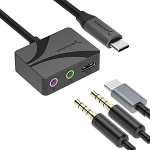 SABRENT USB-C ja 3,5 mm audioadapter - v&auml;line helikaart 100 W v&otilde;imsusega, stereo/mikrofon, 24-bit 96 KHz, &uuml;hildub s&uuml;learvuti, tahvelarvuti, nutitelefoniga (AU-PACM)