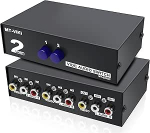MEIRIYFA 2 Way AV RCA Switch Splitter 2 in 1 Out, 2 Port AV RCA Switch 2-in-1 Composite Video L/R Audio Switcher Selector Box for DVD Player Game Consoles TV Monitor Projector