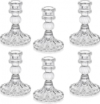 6 Pack selge klaasist k&uuml;&uuml;nla hoidjad k&uuml;&uuml;nlajalgadele 4-tolline triibuline kristall k&uuml;&uuml;nla hoidja Dekoratiivne k&uuml;&uuml;nla hoidja pulmade festivali &otilde;htus&ouml;&ouml;gi peo laua kaunistamiseks