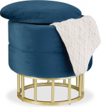 Relaxdays Velvet Stools with Storage Round Seat Stool Padded Living Room H x D 40 x 40 cm Stool Velvet Blue/Gold