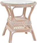 Krines Home Rattan Table, Side Table, Country House Rattan Table with Glass Top, Living Room, Coffee Table (Vintage White, Diameter 65 cm)