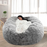 FIEATES Bean Bag for Adults and Kids 5ft (1.5m) Grey Bean Bag - No Filling - Comfortable Giant Living Room Chairs, Lovesac Bean Bag for Stuffed Animal Storage