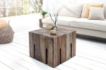 Licht-Erlebnisse Side Table Square Solid Driftwood 30 x 45 x 30 cm Unique Wooden Block Coffee Table Stool Shelf for Living Room Office Bedroom