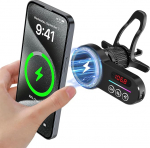 MagSafe auto Bluetooth saatja kinnitus, must 20X v&otilde;imas magnetiline telefonihoidja iPhone'ile, Bluetooth 5.3 autoadapteri k&auml;ed vabad, QC 3.0, lihtne paigaldus