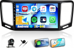 CAMECHO 2G + 64G Android 15 Radio de coche para VW Sharan 2012-2015, 9 inch de pantalla de Radio de Doble din Con Carplay inal&aacute;mbrico Android Car Mirror Link GPS RDS/FM Bluetooth y EQ + C&aacute;mara Trasera