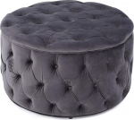 Sheng Zhanyan firms Tufted Velvet Storage Ottoman/Bench Bed End Stool Sofa Stool, Round Knob Modern |Contemporary Design (Color : Grey)
