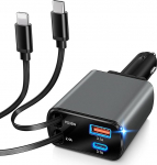 Sigaretis&uuml;&uuml;taja USB C, 77 W 4 in 1 sisset&otilde;mmatav autolaadija kiirlaadija PD + QC, 12 V / 24 V autolaadija, mis &uuml;hildub iPhone 17 16 15 14, Galaxy 25 24 23, Tablet, Travel RV tarvikud