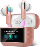 Bluetooth k&otilde;rvaklapid nutika puuteekraaniga, juhtmevaba laadimine, USB-C laadimine, IPX7 veekaitse, roosakas kuldne
