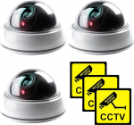 Pakett 3 dummy kaamerat, 12,5 x 10 cm kuppelvalvekaamera punase vilkuva LED-iga, CCTV v&otilde;ltsitud kuppelkaamera kodu ja kontori j&auml;lgimiseks