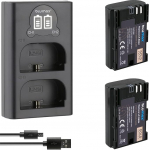 2 x Blumax aku &uuml;hilduv Canon LP-E6NH [2250 mAh] + Slim Dual Charger LP-E6P LP-E6N LP-E6 Canon EOS R R5 II R6 II R7-5D Mark III IV 7D 90D jaoks.