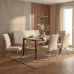 Mendler HWC-G55 S&ouml;&ouml;gitoa 4 tooli ja pingi komplekt 160 cm Harjatud roostevabast terasest Kangas / tekstiil Chenille Cream