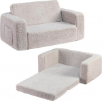 BEJOY Kids Diivan Extra Wide 2 in 1 v&auml;ikelapse Sherpa Diivan Fold Out Convertible arvesse Cot Bed v&otilde;i Lounger t&uuml;drukute ja poiste Light Grey