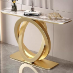 Konsolentische f&uuml;r Flur und Wohnzimmer, schmale Beistelltische aus Glas, moderner Konsolentisch mit geometrischen Metallbeinen, einfache Montage