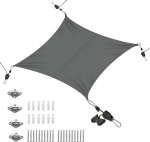 Markiis Veekindel, ristk&uuml;likukujuline p&auml;ikesekaitse 180 g/m&sup2; PES, 98% UV-kaitsega markiis koos rattakinnitusega tarvikutega &otilde;ue, r&otilde;dule, terrassile, aeda, tumehall, 3 x 3 m.