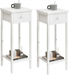 IBUYKE 2er Set Nachttisch, Schmal Nachtschrank, Hoch Beistelltisch mit Einer Schublade, Verstellbarer F&uuml;&szlig;e, 25x25x71 cm, Modern Sofatisch f&uuml;r Wohnzimmer und Schlafzimmer, Wei&szlig; TMJ417W-2