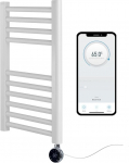 Elektriline soojendusega r&auml;tikuratas Smart WiFi Controlled 400mm W x 600mm H 7 p&auml;eva programmeeritava taimeri rakenduse &uuml;hilduvus (valge riba + kroomi WiFi element)