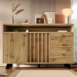 Bladez Vintage Sideboard sahtlitega kapp, 3 sahtlit, 2 ust ja lahtine kamber, hoiukapp elutuba, s&ouml;&ouml;gituba, koridor, puidu v&auml;limus, 120 x 40 x 85 cm, tume tammepuit