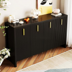 Rtopsu Sideboard k&ouml;&ouml;gikapp 140 x 80 x 38 cm 4 ukse ja 2 reguleeritava riiuliga, buffeekapp hoiukapp kuldsete k&auml;epidemetega elutoa k&ouml;&ouml;gi s&ouml;&ouml;gitoa musta v&auml;rvi.