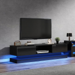 roomfitters High Gloss TV Stand 160 x 35 x 40,5 cm 2 sahtlit App Control Anti Tilt Design 60-tollise teleri jaoks mustana
