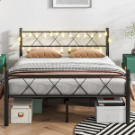 HOJINLINERO voodiraam 140 x 200 cm koos valgustusega, voodi 140 x 200 cm lamelliraamiga, metallist voodiraam, kaheinimesevoodi, k&uuml;lalisvoodi, noortevoodi koos voodi all oleva panipaigaga magamistuppa, valge