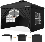 Sekey One-Touch Pop-Up Gazebo 3 x 3 M veekindel vastupidav talvekindel k&uuml;lgpaneelidega, kokkupandav Gazebo 3 x 3 m paksendatud torudega, peotelk Gazebo kokkupandav telk telkimisfestivalide peoks, must
