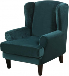 2 tk Wing Back Chair Cover Set 2 in 1 Design eemaldatav High Stretch Soft Velvet Wings Backrest Armchair Cover Slipcover for Living Room Bedroom Hotel (Dark Green, Velvet)