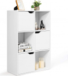 GOPLUS valge raamaturiiul, raamaturiiul 6 sektsiooniga ja 3 uksega, kallutatav puidust kuubikriiul, magnetiline sulgemine, kaasaegne hoiuriiul, seisev riiul elutuppa, 60 x 29 x 90 cm