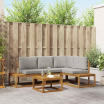 Outdoor Sofa Set mit Kissen Terrassenm&ouml;bel Set Gartenm&ouml;bel aus Akazienholz Outdoor Sofagarnitur mit Kissen 5 St&uuml;ck in Nat&uuml;rlich und Hellgrau