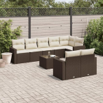 Modulares Gartensofa Set aus Poly Rattan als 9-TLG. Garten-Sofagarnitur mit Kissen in Braun und praktischem Stauraum