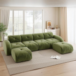 U-f&ouml;rmiges Modulsofa, Rahmenloses Sofa, 4-Sitzer-Kombineeritud diivan, inklusive 2 Hockern, geeignet f&uuml;r das Wohnzimmer, bequemer Stoff, rutschfestes Design, keine Montage erforderlich, Gr&uuml;nes