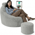 DreamRoots T&auml;iskasvanute Bean Bag tool elutuba 92 x 70 x 100 cm koos jope, peatoe ja hoiukotiga - Bean Bag tool - lugemistool Mugav Super pehme ja kohev n&ouml;&ouml;r 420 g/m&sup2; - helehall