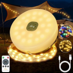 Camping Fairy Lights 20 m 200 LED, 2-in-1 kaasaskantavad laetavad laetavad rullitavad Fairy Lights v&auml;ljas 9 valgustusrežiimiga taimeri, veekindel soe valge v&auml;rviline USB Camping Lights telkimiseks matkapidu