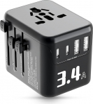 Alyvisun reisipistiku adapter maailmas, 2 USB-C ja 2 USB-A pesa, 5V/3.4A/17W rahvusvaheline pistikupesa adapter, reisiadapter kahekordse 10A kaitsmega - EL, USA, UK, Austraalia ja muudele riikidele