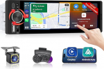 Hikity 1 DIN autoraadio Bluetooth CarPlay Android autoga, 6,28-tolline puuteekraaniga m&auml;ngija Stereoauto koos Mirror Link FM kiirlaadimisega s&otilde;iduki kaameraga